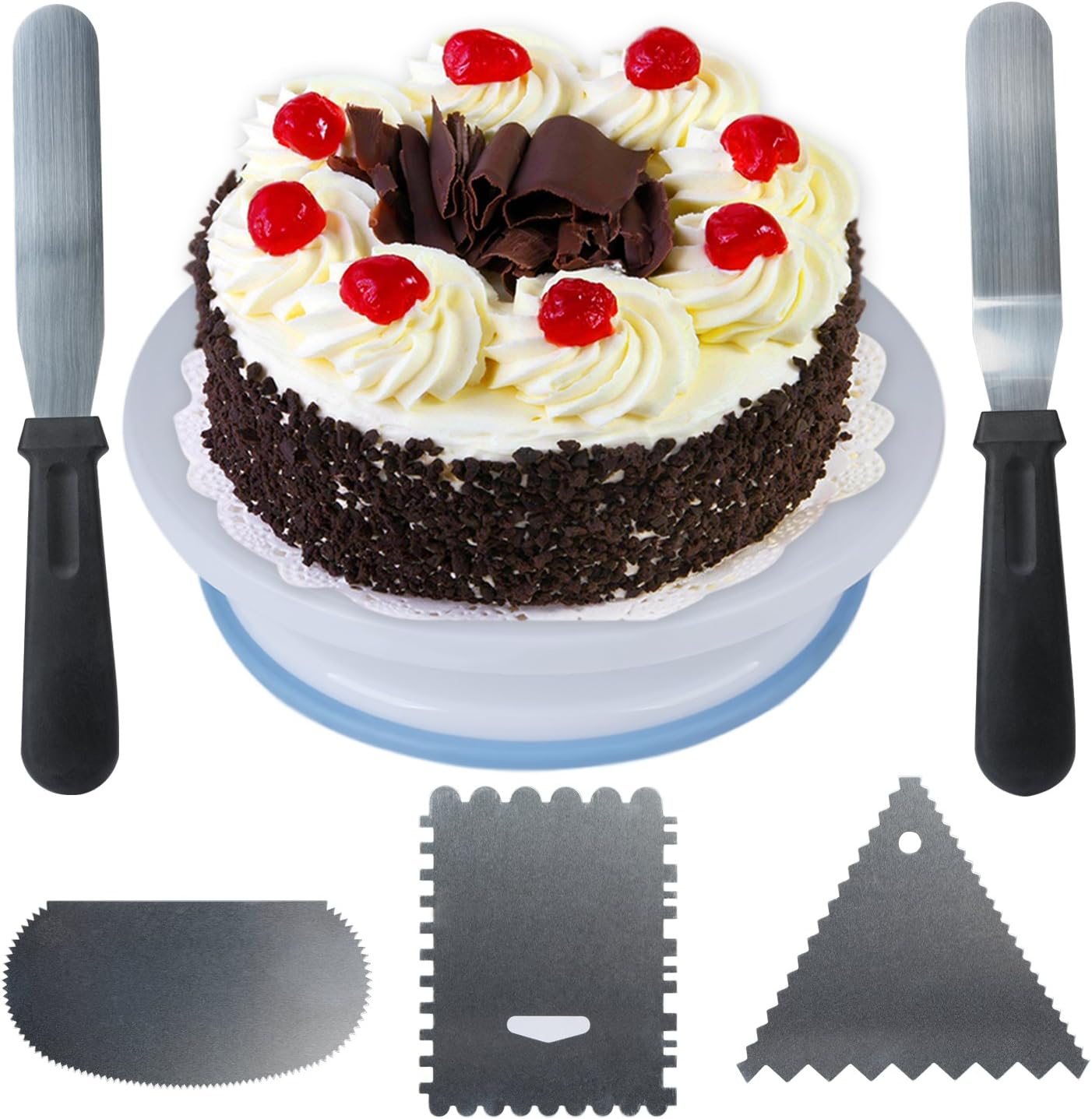 Cake Turntable,CMaster Cake Stand Decorating Supplies with Cake Decorating Stand,2 pcs Angled Icing Spatula and 3 pcs Cake Decorating Comb/Icing Smoother
