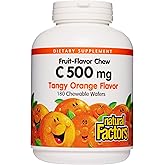 Natural Factors, Kids Chewable Vitamin C 500 mg, Supports Immune Health, Bones, Teeth and Gums, Tangy Orange, 180 Count (Pack of 1)