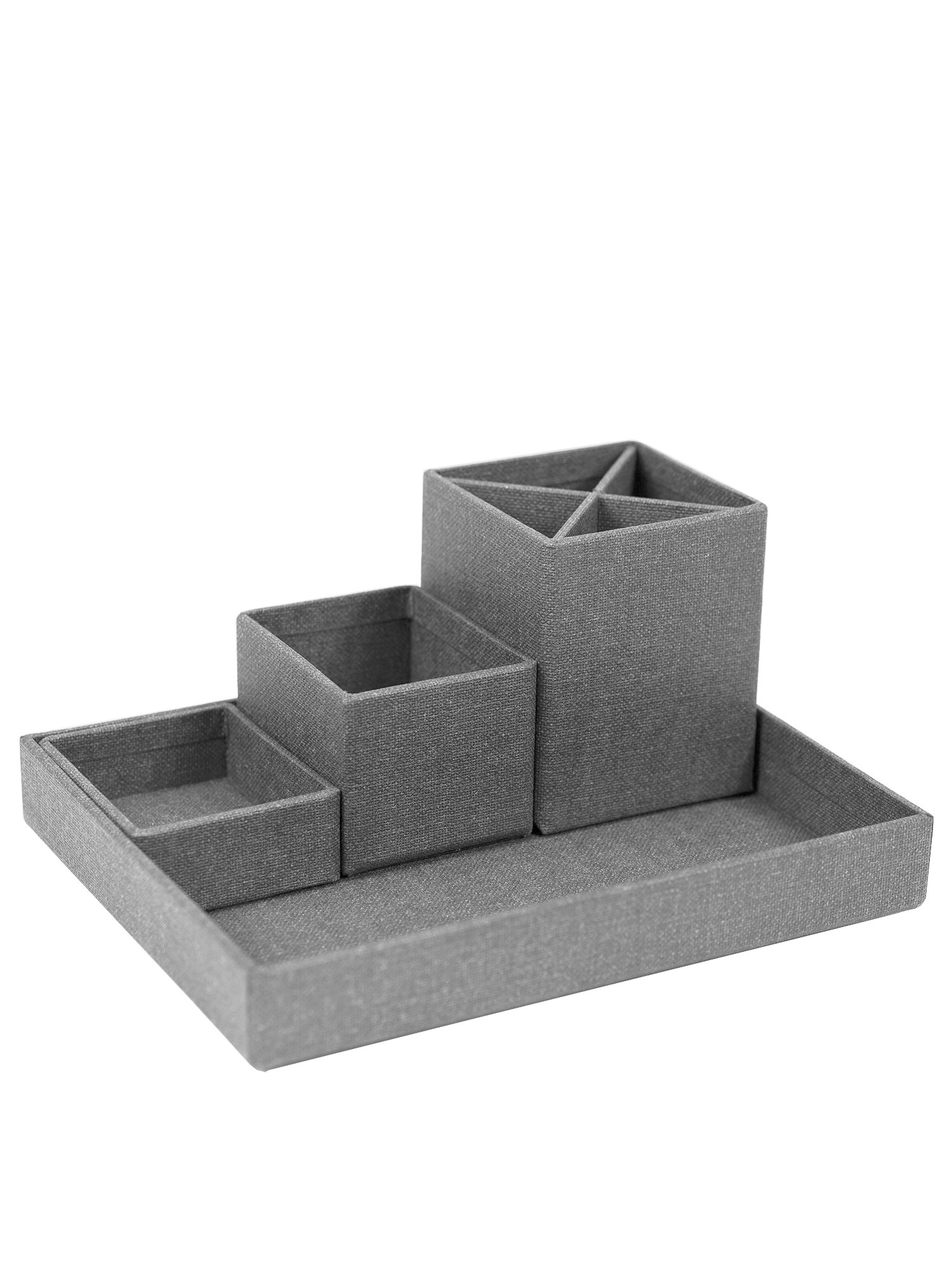 Bigso Box of Sweden Desk Storage Organiser for Stationery - Pen Holder with 4 Compartments for Various Office Items - Fibreboard and Paper Stationery Storage - Grey