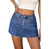 ELLEVEN Denim Skirt with Shorts Mini Skort - Casual Jean Skirts with Raw Hem & Pockets