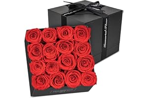 Immortal Fleur Preserved Roses In A Box, Preserved Flowers, Forever Roses Box, Mom Birthday Gifts, Flowers for Delivery Prime Birthday, Valentines Day Flowers for Wife, Red 16