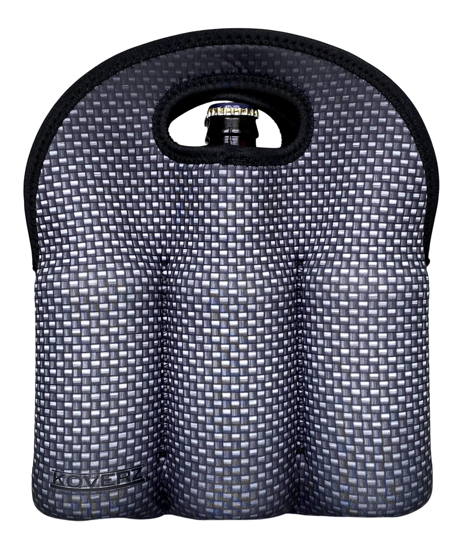 Koverz - #1 Neoprene Insulated 6-Pack Carrier, Beer Bottle Carrier, Six-Pack Tote - Carbon Fiber
