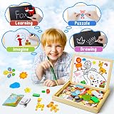 COOLJOY Wooden Magnetic Puzzle Board 100+ Pieces Pets Educational Drawings view 5