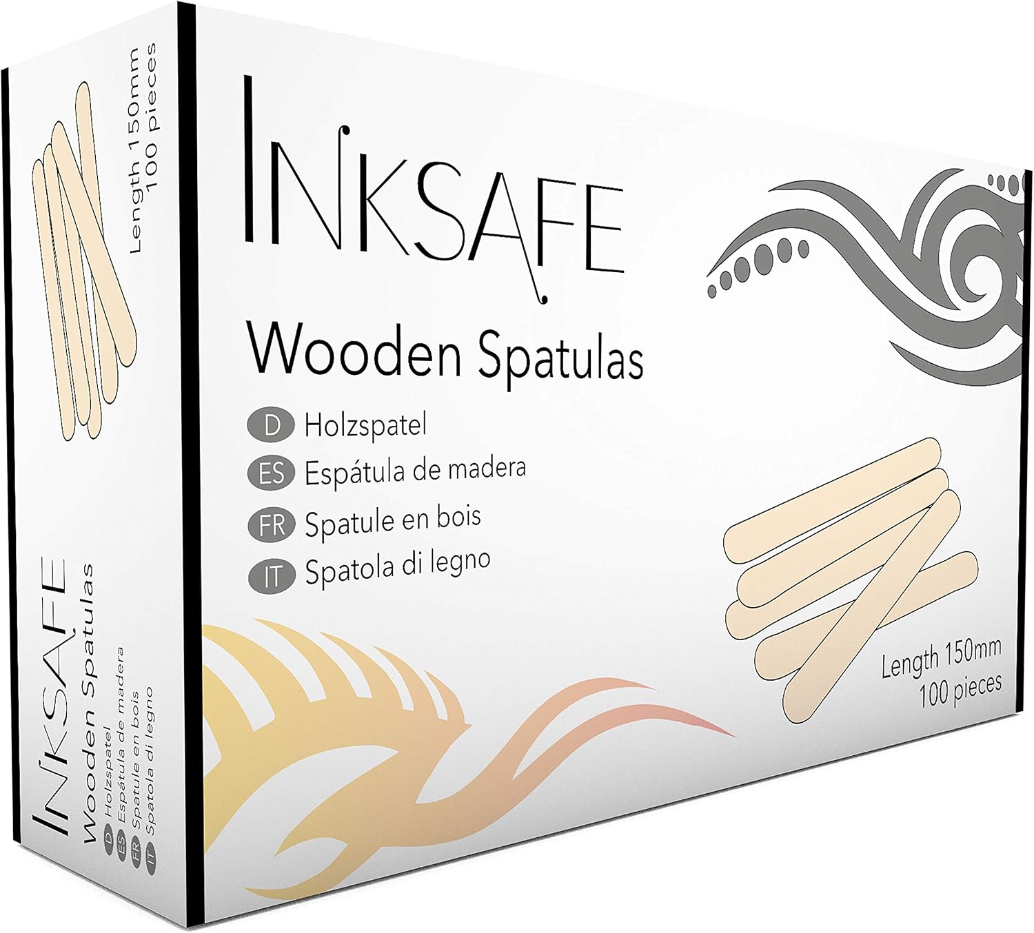 Inksafe Pack of 100 Wooden Waxing Spatulas Wax Applicator Sticks/Tongue Depressors for Hair Removal Tattoo