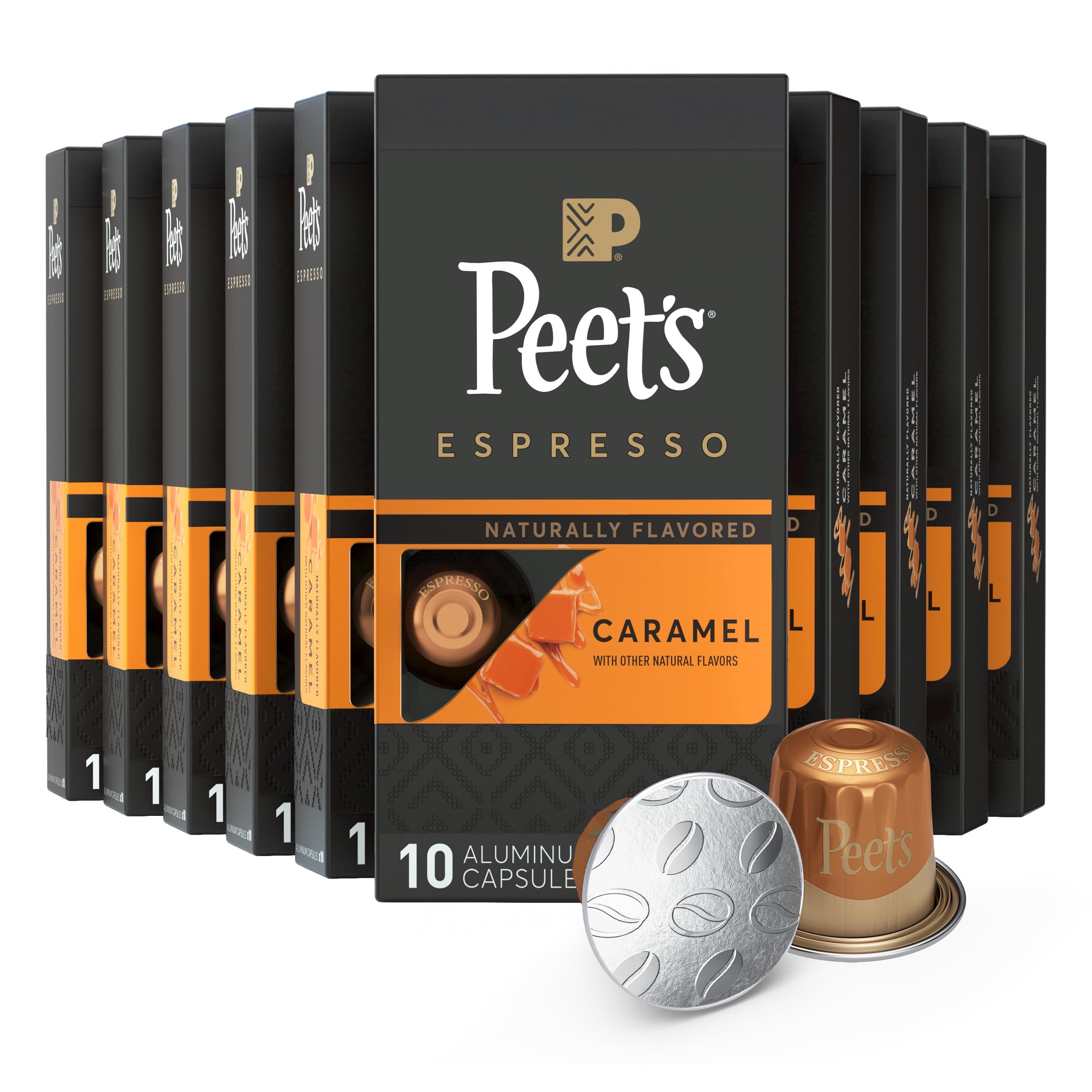 Peet's Coffee, Medium Roast Espresso Capsules, Compatible with Nespresso Original Machine - Caramel, 100 Count (10 Boxes of 10 Espresso Capsules) Image