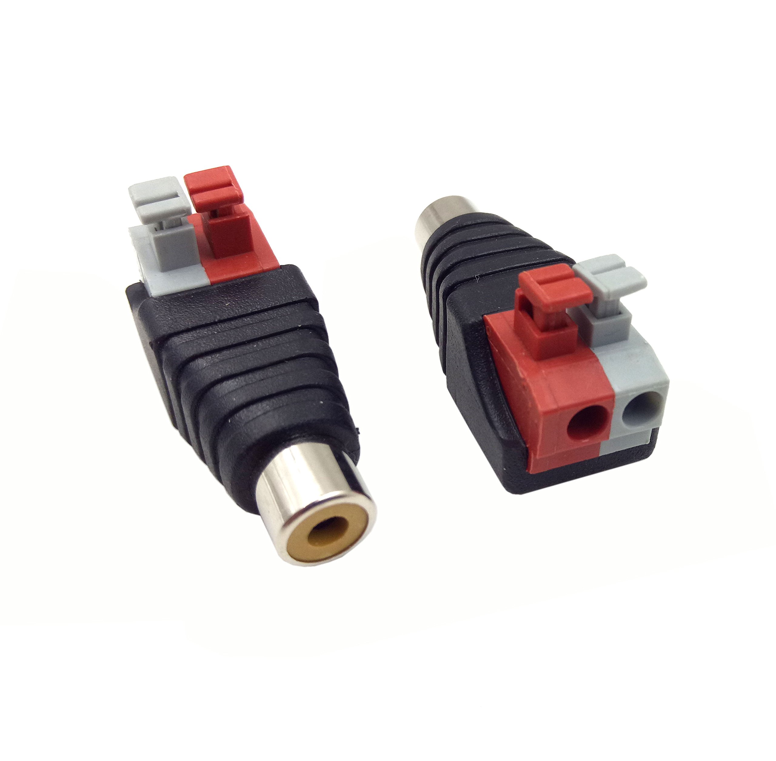 Haokiang 2-Pack Speaker Phono RCA Female to 2 Screw Terminal Strip Audio Video Spring Press Type Balum Connector Adapter (RCA F/AV F)