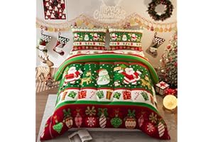 Namoxpa Merry Christmas Comforter Set,3D Green Color Pattern for Kids Teens,Decorative Bedding Comforter Sets with 2 Pillow Shams, Full Size