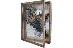 GraduationMall 11x14 Shadow Box Frame Solid Wood Glass Door Display Case with Linen Back and 6 Stick Pins,1.5 inches Interior Depth,Ideal for Memorabilia Pictures Flowers Medals Tickets