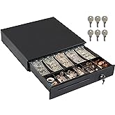 Volcora Cash Register Drawer for Point of Sale (POS) System with Removable Coin Slots, 5 Bill/6 Coin, 12-24V, RJ11/RJ12 Key-Lock, Media Slot, Black