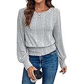 IYICLOTH Casual Shirt for Women Long Sleeve Fall Tunic Tops Trendy Sweaters Smocked Waist Loose Fit Blouse