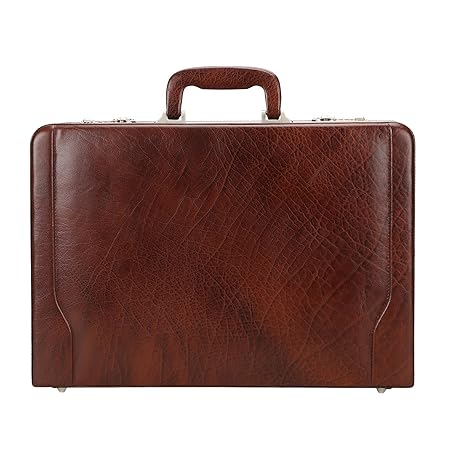 Charpe Chocolate Leather Expandable Attache Brief Case Hard Sided with Combination Locks