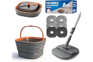 BOWEITI Collapsible Mop and Bucket Set, Spin Mop with Separate Dirty and Clean Water, 6 Replaceable Mopping Pads with Foldable Handle, Deep Cleaning Mops and Buckets for Household Use Floor Cleaning