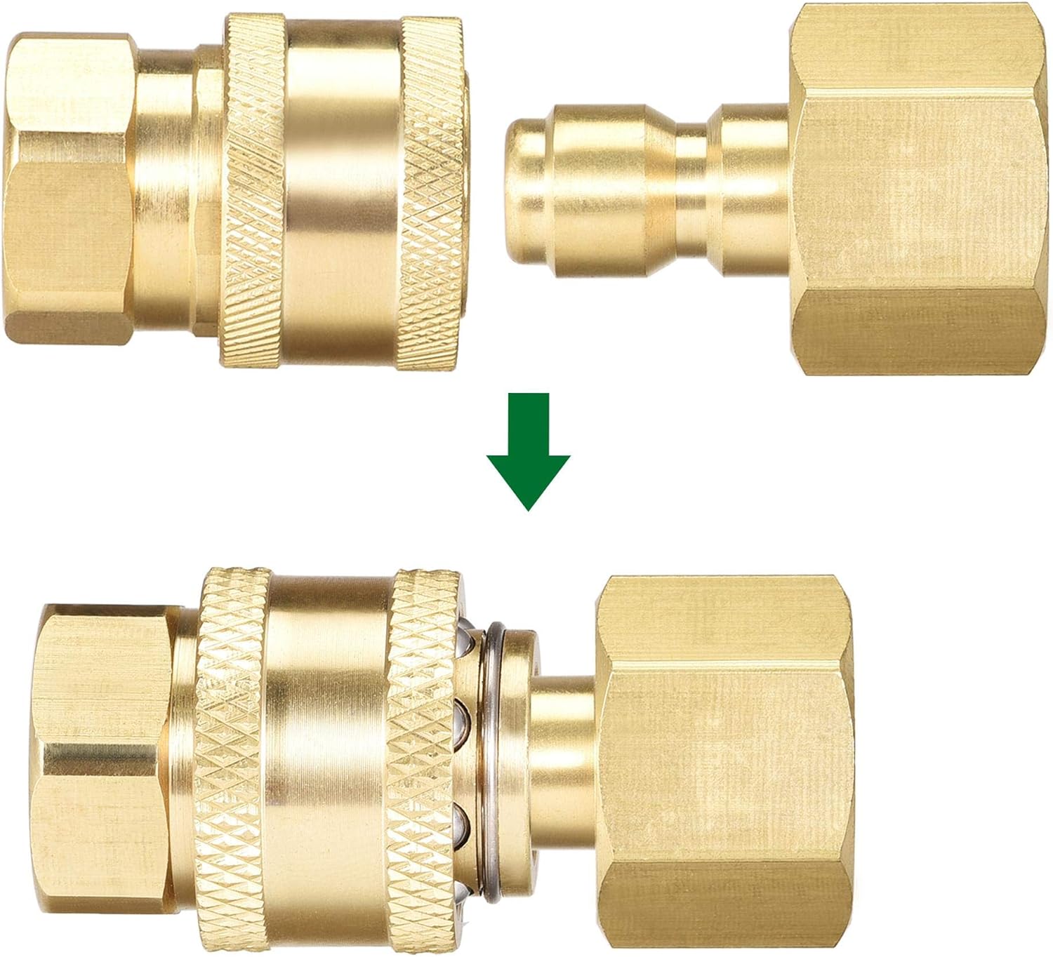 sourcing map Garden Hose Brass Quick Connect Set Fittings M18 & M14x1.5 Female Thread Water Hose Connectors Pressure Washer Adapter - Image 5