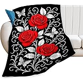 Rose Floral Blanket Red Roses Flower Throw Blanket Soft Warm Cozy Fleece Fuzzy Plush Flannel Blankets Gifts for Girls Women Boys Kids Adults 40"X50"