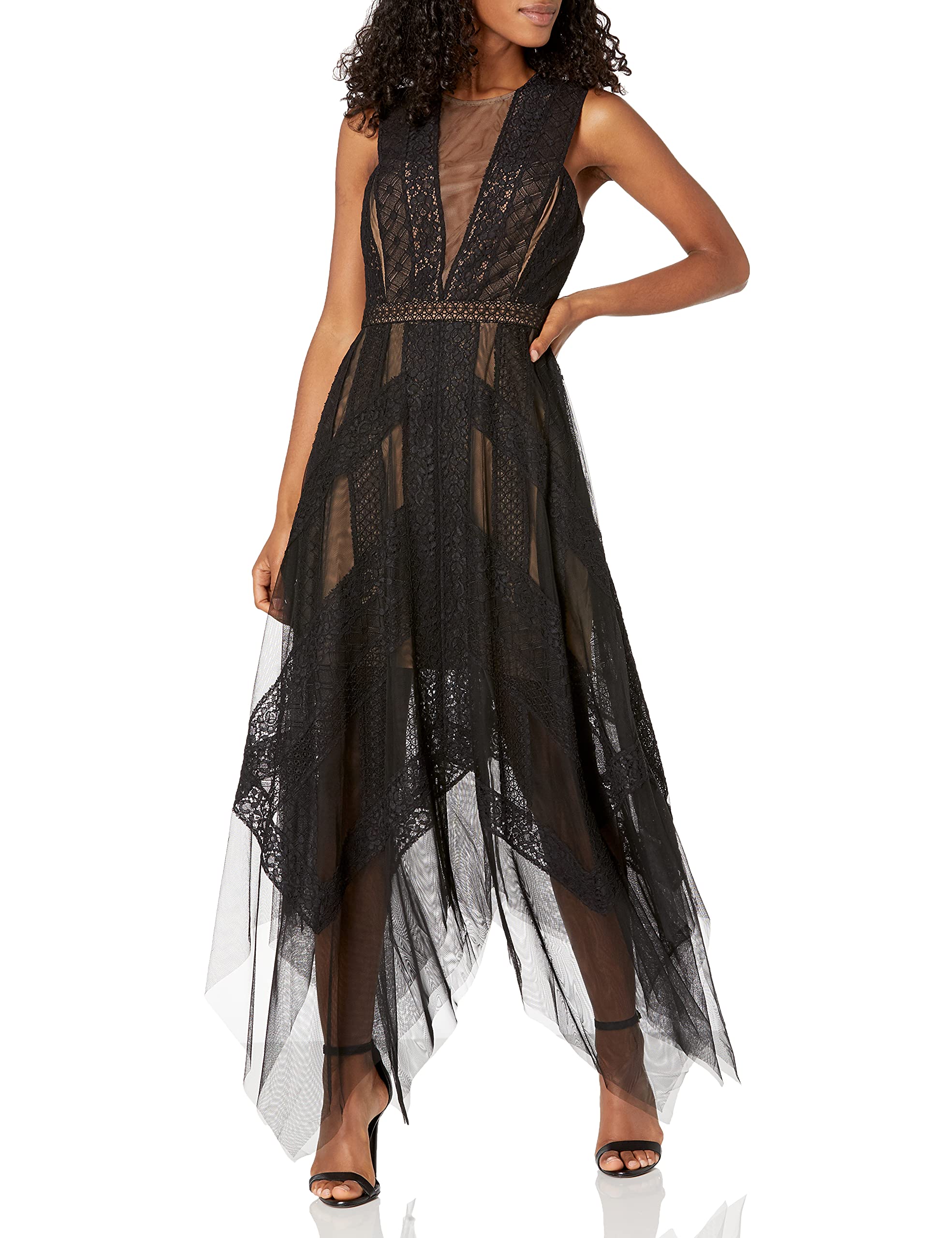 BCBGMAXAZRIA Women's EVE Tulle Halter Evening Dress Black