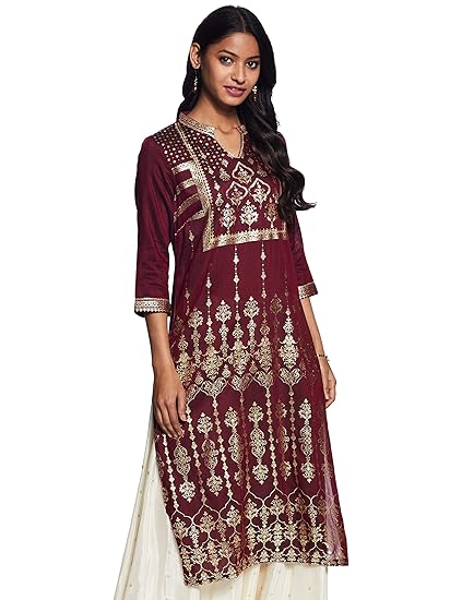 Womens Mandarin Collar Printed Kurta