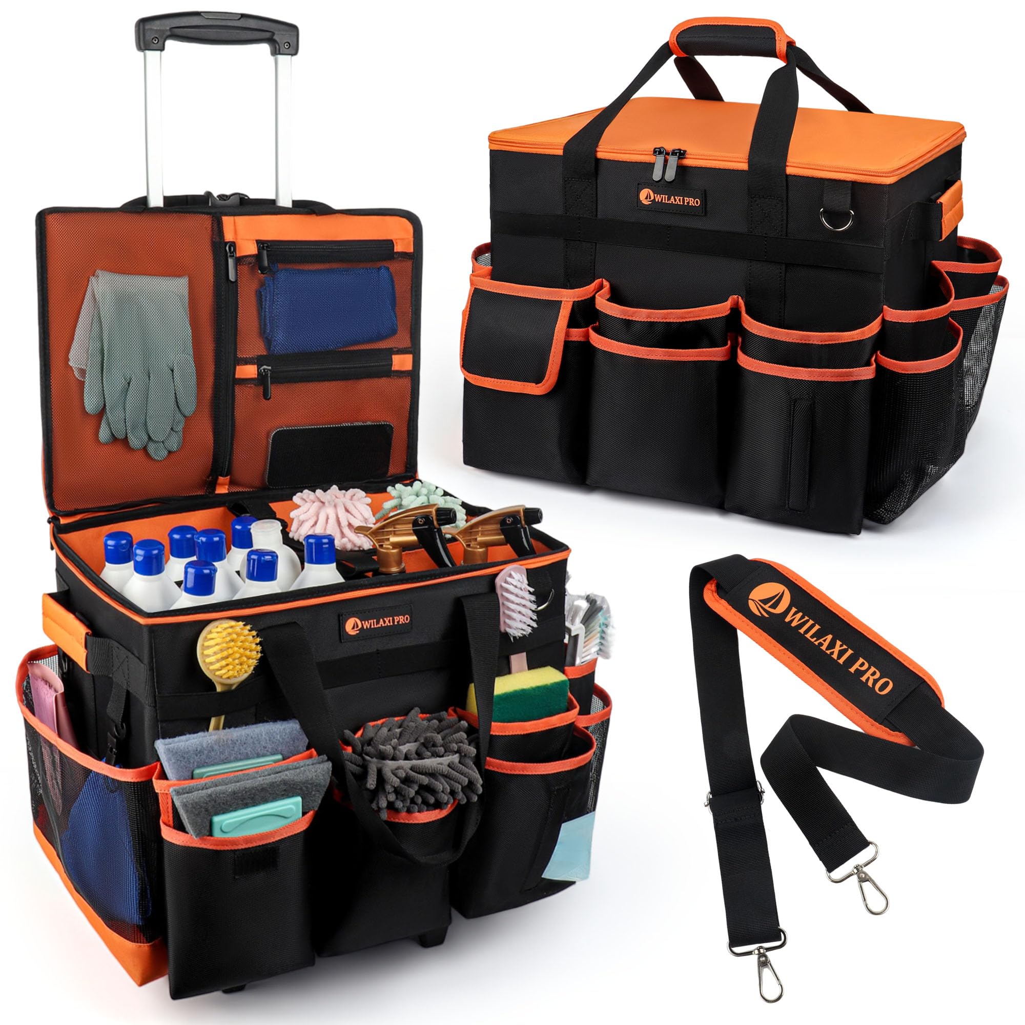 Photo 1 of ?WILAXI PRO Large Rolling Cleaning Caddy with Wheels and Detachable Trolley, Extra Large Water-Resistant Cleaning Cart for Housekeepers, Cleaning Supplies Organizer with Multi-Pockets Tools Storage