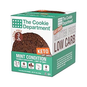 The Cookie Department - Keto Cookies, Gluten Free Certified, Non-GMO, Low Carb, No Sugar Added Snack Food (Mint Condition - Double Chocolate Chip + Mint, 2oz, Pack of 8)