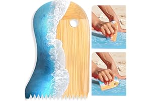 MSHUNKEJI Surfboard Wax Comb Bamboo Surfboard Wax Scraper Surfboard Wax Removal Tool Surf Wax Comb with Hole Surfboard Accessories for Surfing Board Men Women Surfer Gift Ocean Wave Pattern