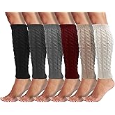 Leg Warmers for Women, 6 Pairs Knee High Cable Knit Warm Thermal Acrylic Winter Sleeve