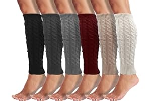 WINTERLACE Leg Warmers for Women, 6 Pairs Knee High Cable Knit Warm Thermal Acrylic Winter Sleeve