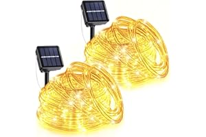 XMASBOKEH 2 Pack Solar Rope Lights Outdoor, Total 66FT 270 LED Solar String Lights Waterproof, 8 Modes Twinkle Tube Light for Patio, Trampoline, Garden, Pool, Pathway, Tree, Holiday Decorations, Warm White