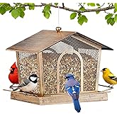 LBTING Bird Feeder for Outside, Metal House-Shaped Bird Feeder, Squirrel Proof Wild Bird Feeders for Hanging Outdoor Garden Yard - Gold