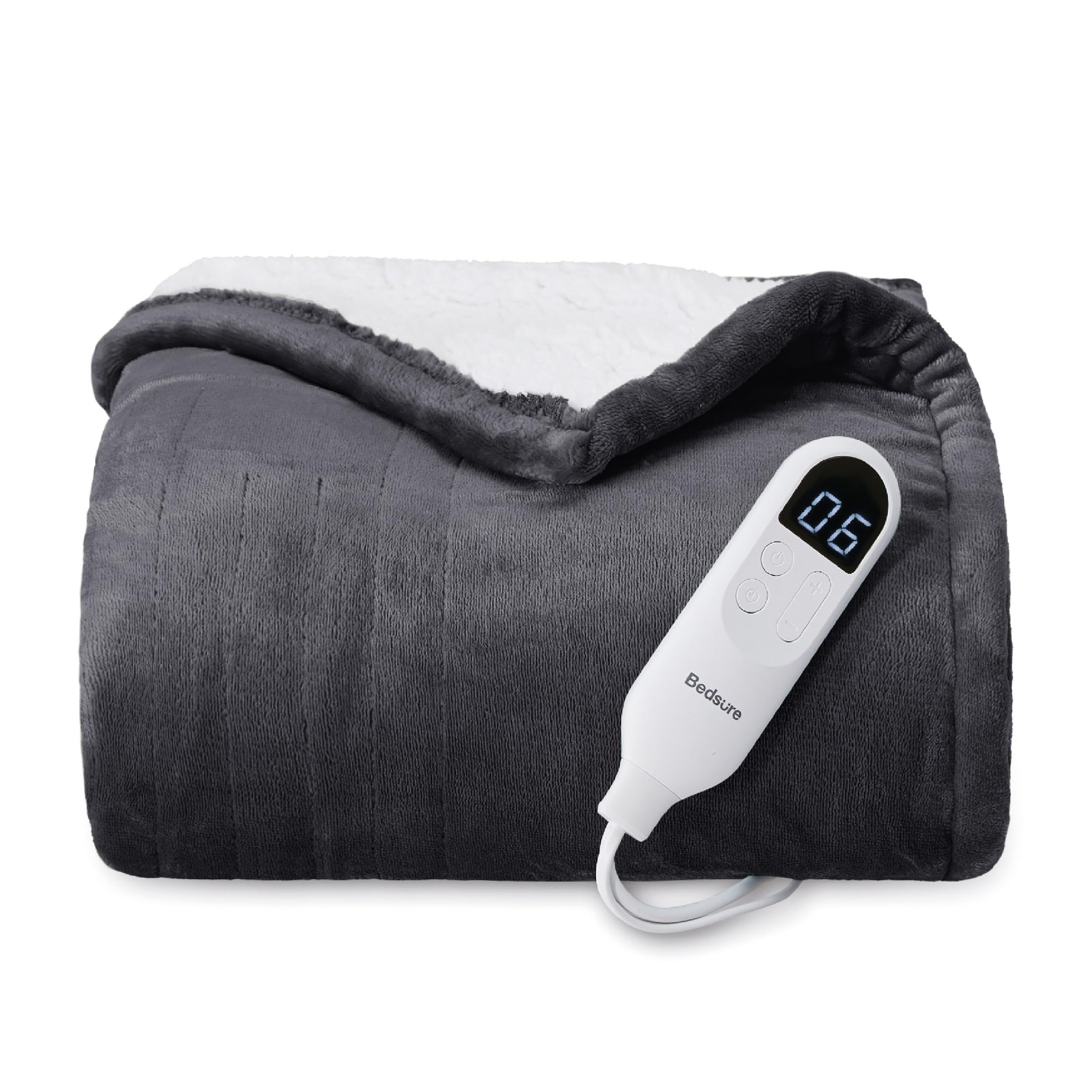 Photo 1 of Bedsure Heated Blanket Throw Blanket - Fast Heating Electric Blanket, Soft Flannel Heated Throw with 4 Time Settings, 6 Heating Settings, Warm Gifts for Grandma Grandpa (50x60 inches, Dark Grey)
