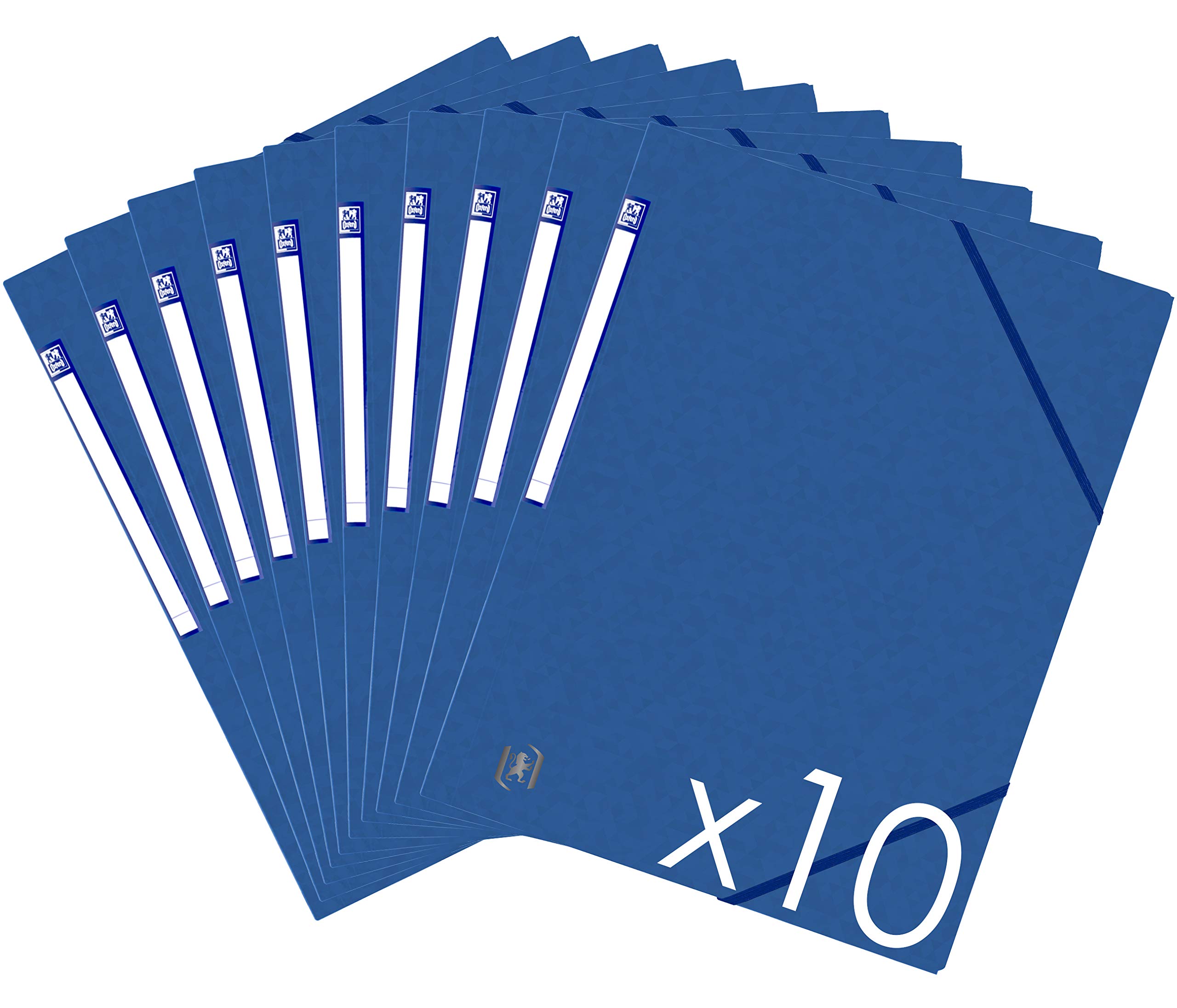 OXFORD TopFile+ Pack of 10 Cardboard Folders Without Flaps with Elastic Bands A4 Size Blue