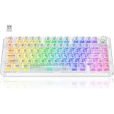 Transparent Mechanical Keyboard, RGB Backlit Wireless Creamy Gaming Keyboards, Hot Swap Customizable Clear Acrylic Design, 80-Key Quiet Linear Switches, 3 Modes BT5.0/2.4G/USB-C 4000mAh Battery, White