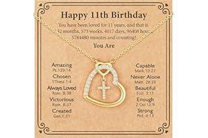 ESPVO Happy 6th 7th 8th 9th 10th 11th 12th 13th Birthday Necklace Gifts for Girls, 14K Gold Plated Necklace Religious Christian Jewelry for Her 16+3 Inches