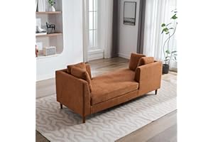 Chifee & Vingol 78" W Modern Oversized Chaise Lounge Chair Indoor with Two Side Left Armrest & 4 Pillows,Solid Wood Legs,Caramel