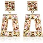 VANGETIMI Rhinestone Rectangle Statement Earrings Colorful Crystal Geometric Drop Dangle Earrings for Women Prom Party