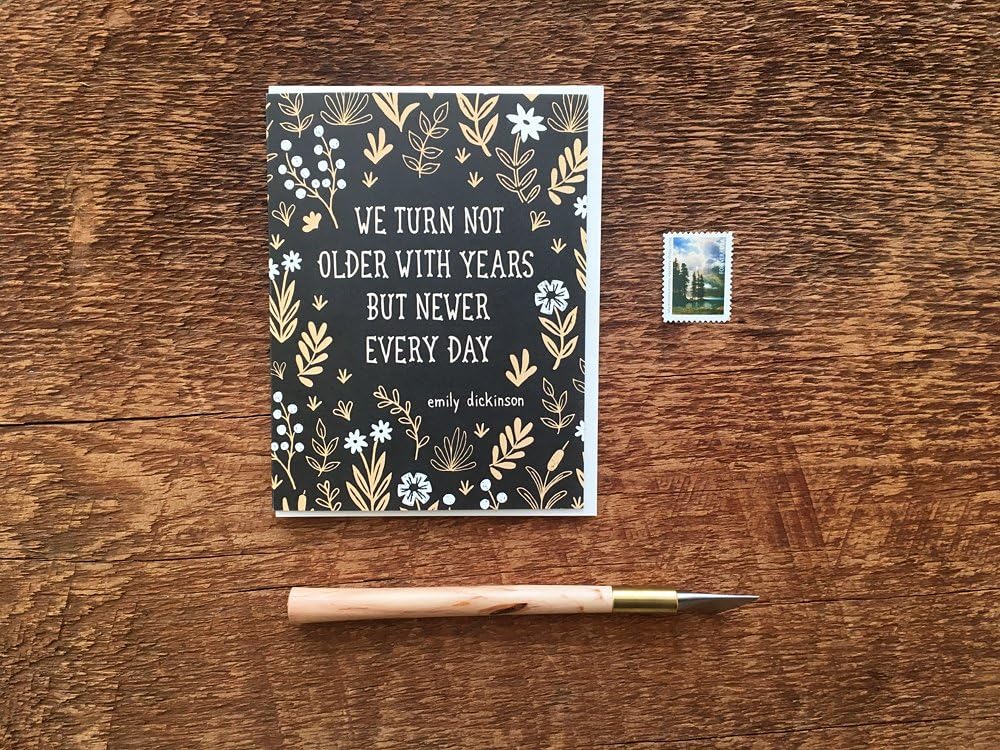 Emily Dickinson Quote, Birthday Flower Pattern, Birthday Card, Folded Card, Blank Inside