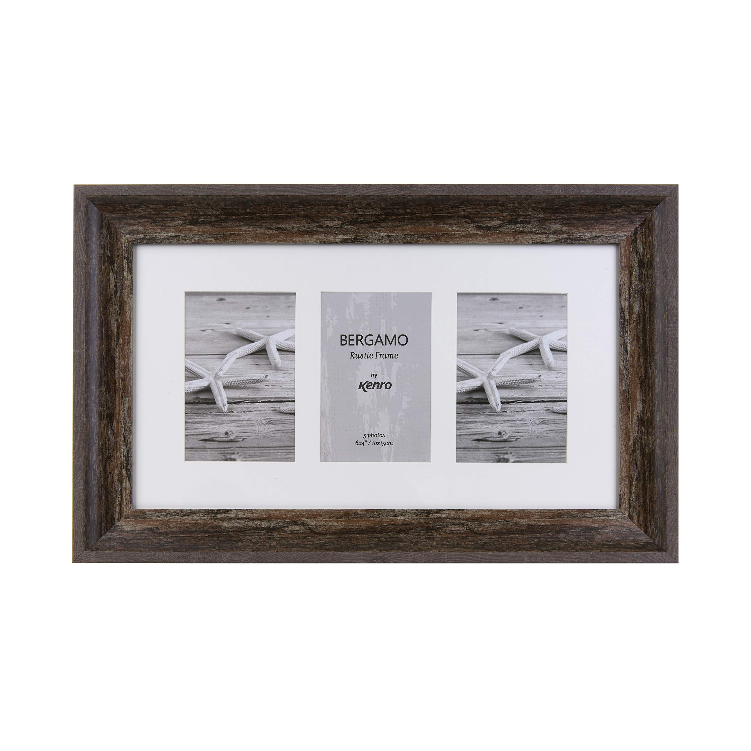Kenro Bergamo Rustic Brown Wood Effect Picture Photo Frame for Single and Multiple Photographs (7x5 Triple)