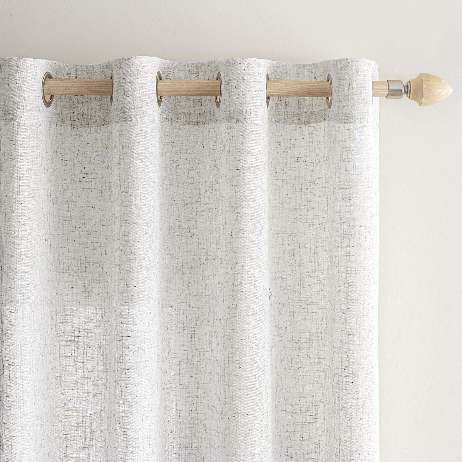 EMEMA Linen Curtain with Eyelets, Linen Look Voile Curtain, Modern Semi-Transparent for Living Room, Kitchen Curtains, Tab-Top Curtain, Children's Room, Set of 2, 140 x 215 cm, Pure White