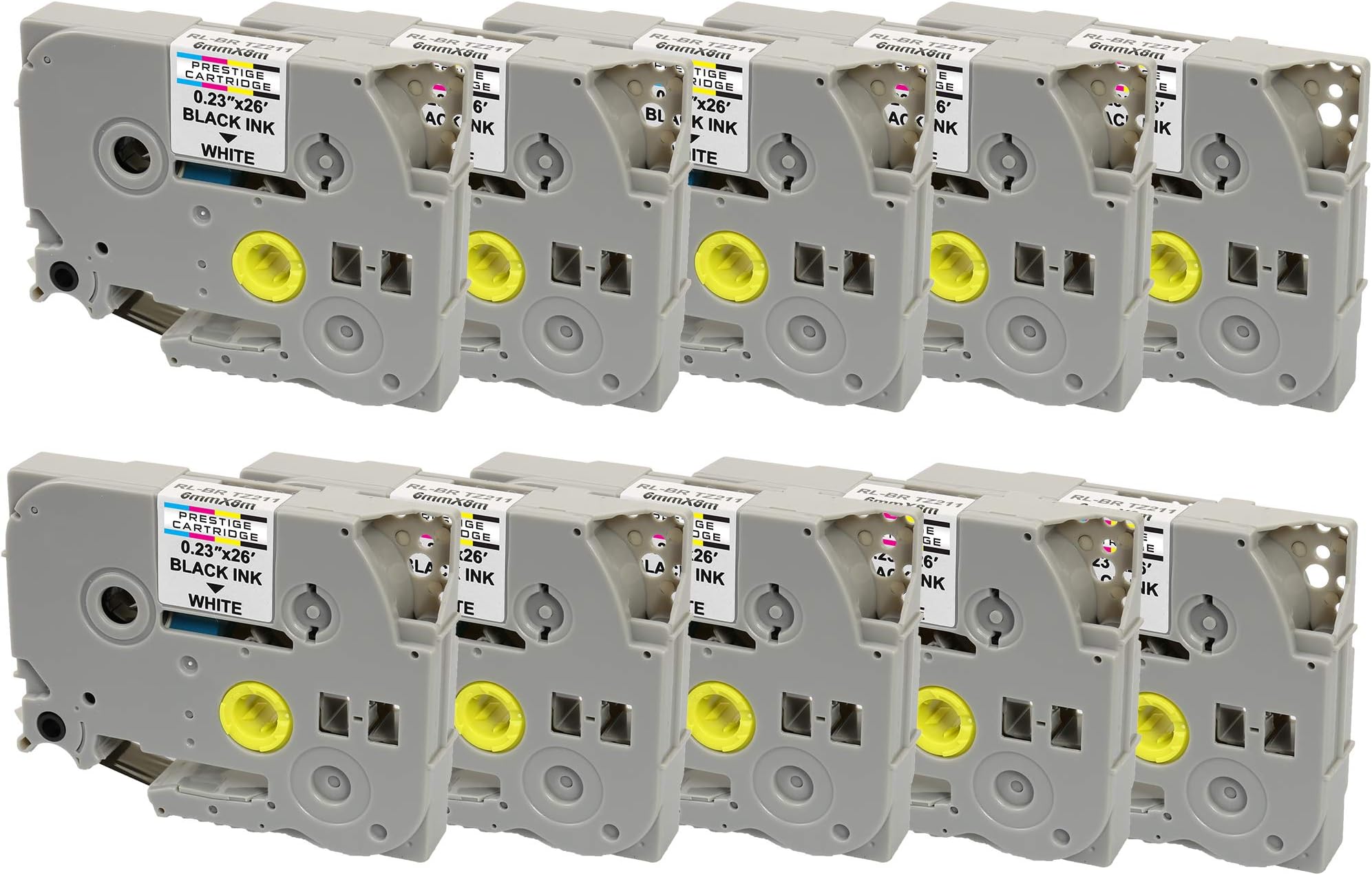 10 Compatible TZe-211 TZ-211 Black on White 6mm x 8m Label Tapes for Brother P-Touch PT-1000 1005 1010 3600 9600 D200 D210 D210VP D400 D450VP D600VP E100 E550WVP H101C H105 H110 H300 H500 P700 P750W