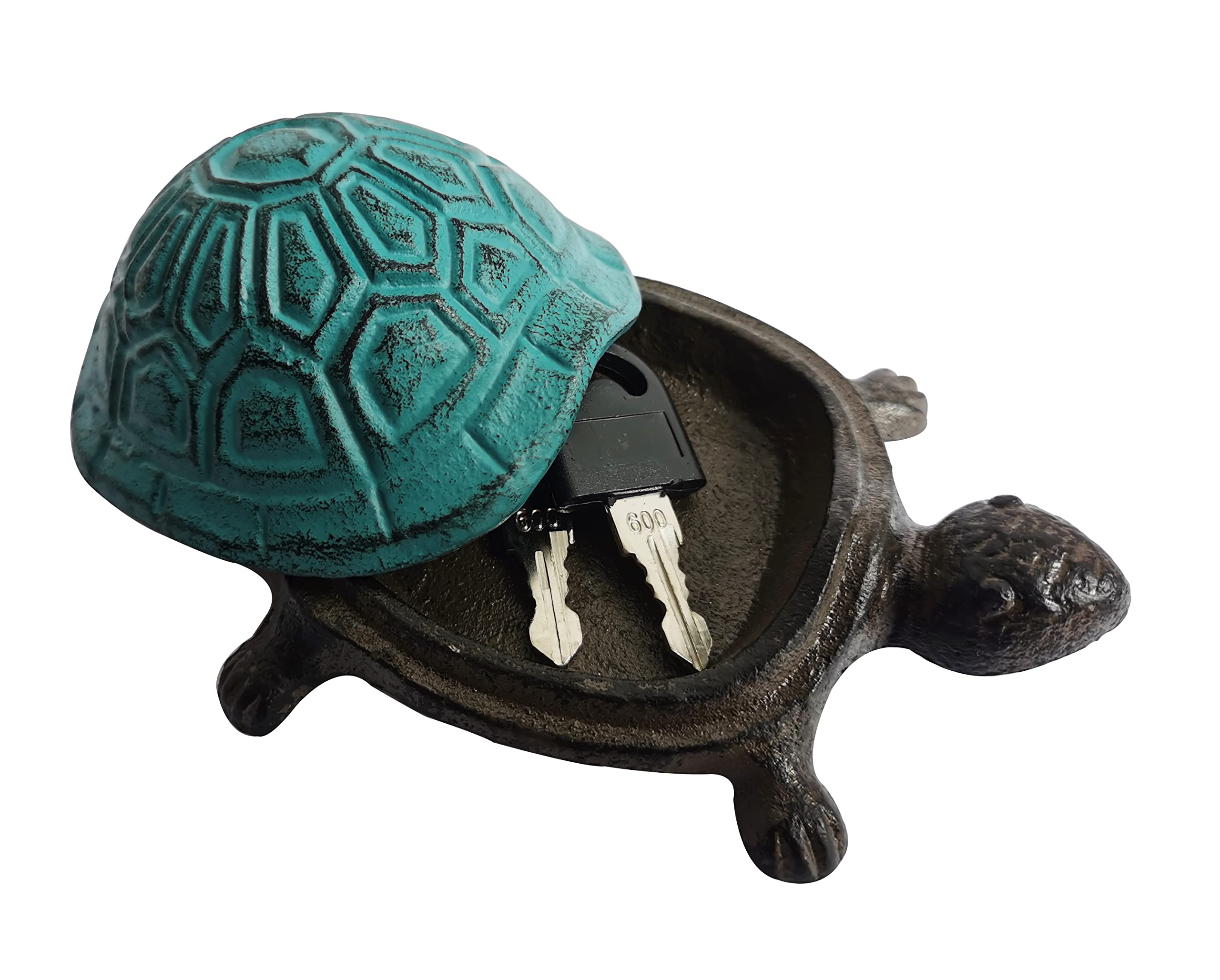 Photo 1 of BSTGIFTS Cast Iron Turtle Key Hider - Spare Key Holder & Garden Decoration - Trinkets Box for Jewelry, Ear Studs, Ring & Paper Clips (Antique Blue)