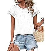 Zwurew Womens Summer Tops Crewneck Eyelet Ruffle Sleeve Blouses Casual Babydoll Shirts 2026 S-2XL
