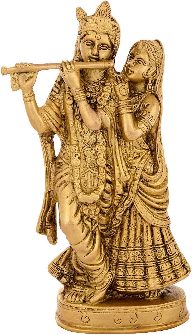 Gathbandhan Brass Lord Radha Krishna Standing Idol Statues (Golden, 10x5x21cm)