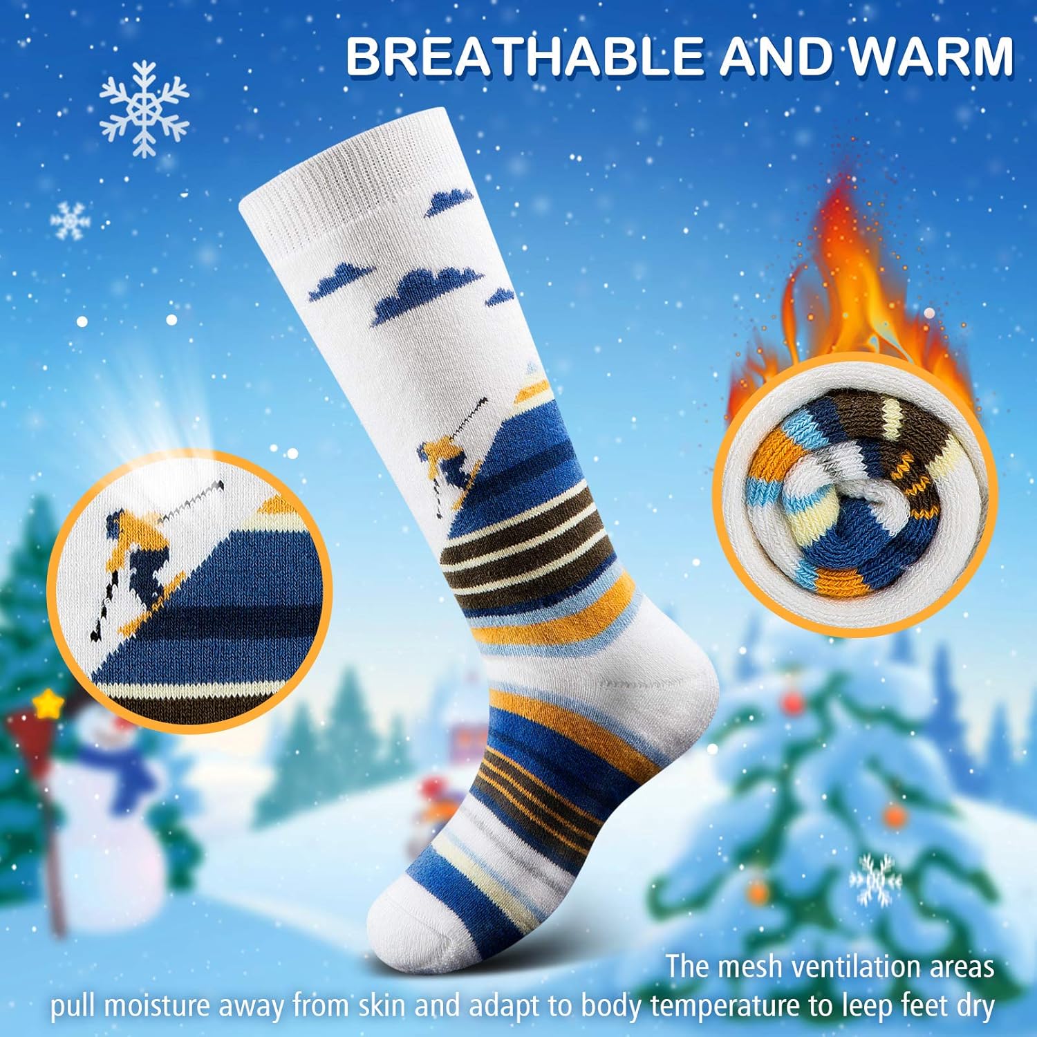 Ski Socks Kids Winter Warm Thermal Snow Socks, Skiing Snowboarding Skating for Toddler Boys and Girls (2 Pairs or 3 Pairs): Clothing