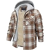 INVACHI Men's Long Sleeve Sherpa Lined Shirt Jacket Flannel Plaid Fleece Coats