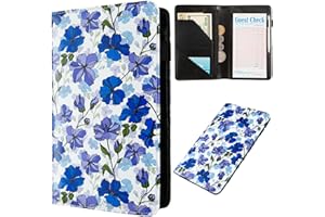 ANNAMISSI Server Books for Waitress,Cute Pocket Leather Money Organizer Wallet Note Pad Cash Bill Restaurant Guest Check Book Holder Pocket Presenter Fit Server Apron Waitress Book (Blue flower)