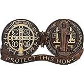bgcarpenter Saint Benedict Wall Decor Protect This Home, Wooden St Benedict Medal Plaque Wall Art, Handmade Wall Hanging Sign, Religious Wall Plaque for Living Room Kitchen Bedroom - 12 Inch