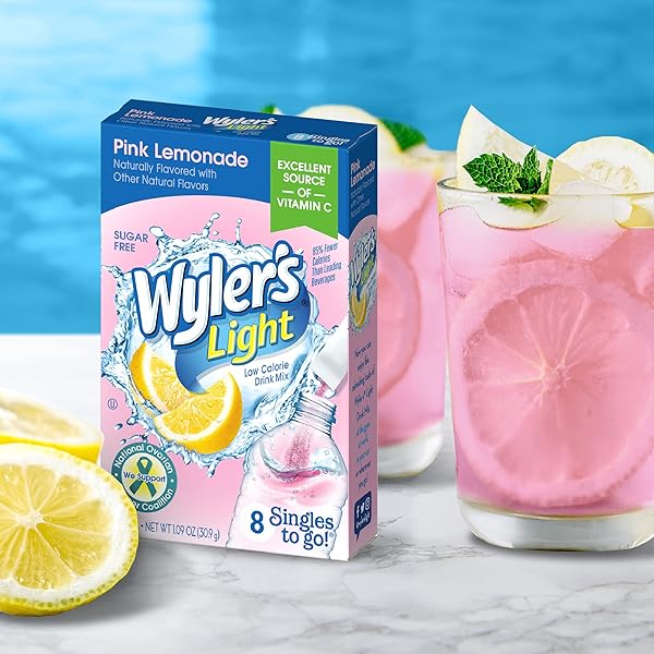 WYLER’S LIGHT SINGLES TO GO POWDER DRINK MIX, PINK LEMONADE, 8 COUNT