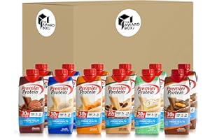 Premier Protein High Protein Shakes Variety Sampler Pack, 11 Fl. Oz Each - Cafe Latte, Chocolate, Vanilla, Caramel, Cake Batter, Chocolate Peanut Butter - 2 of Each Flavor (12 Pack) in The Award Box Packaging