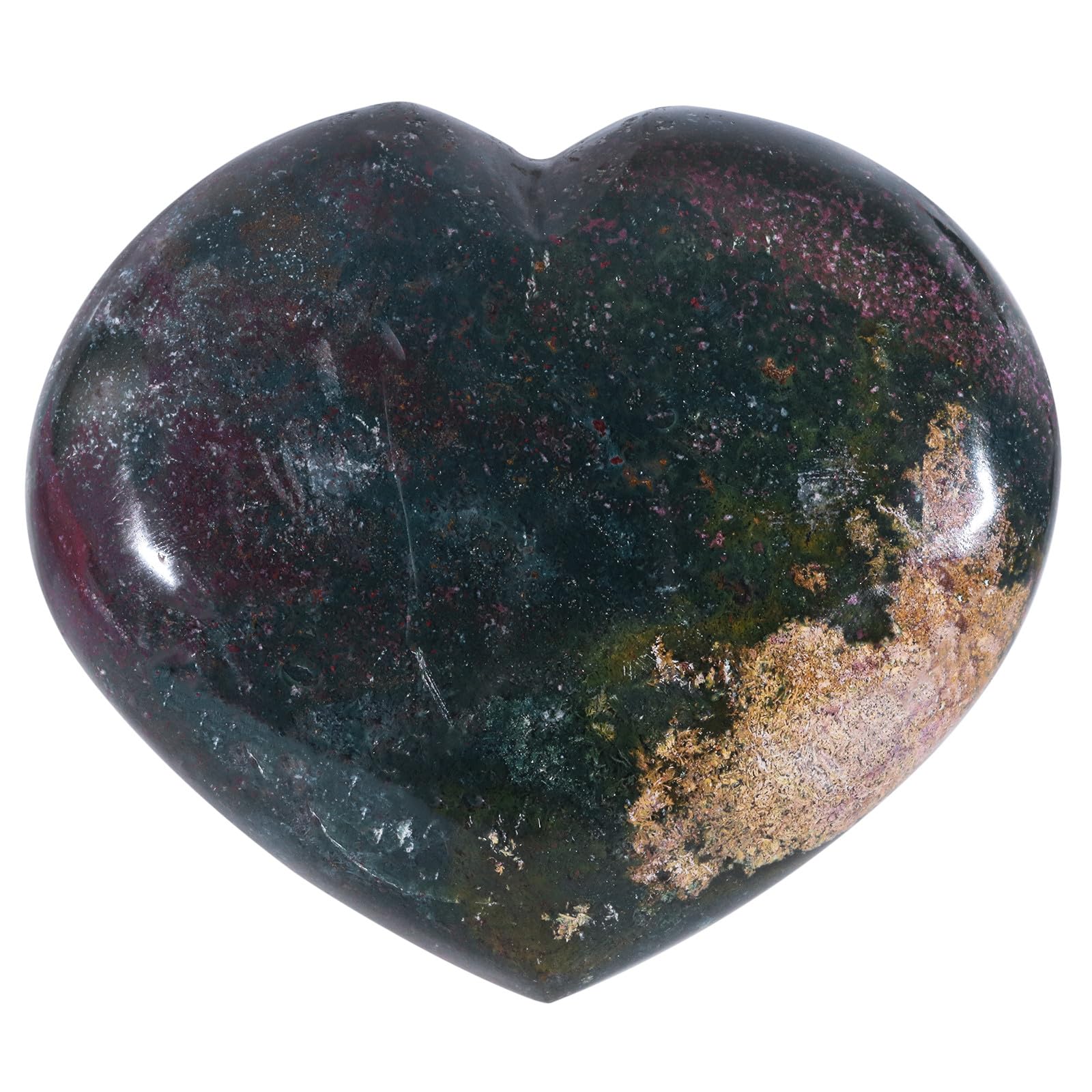 Nupuyai Natural Ocean Jasper Crystal Heart Stone, Pocket Palm Worry Stone Polished Love Stone for Reiki Chakra Meditation Home Decor, 101-110mm