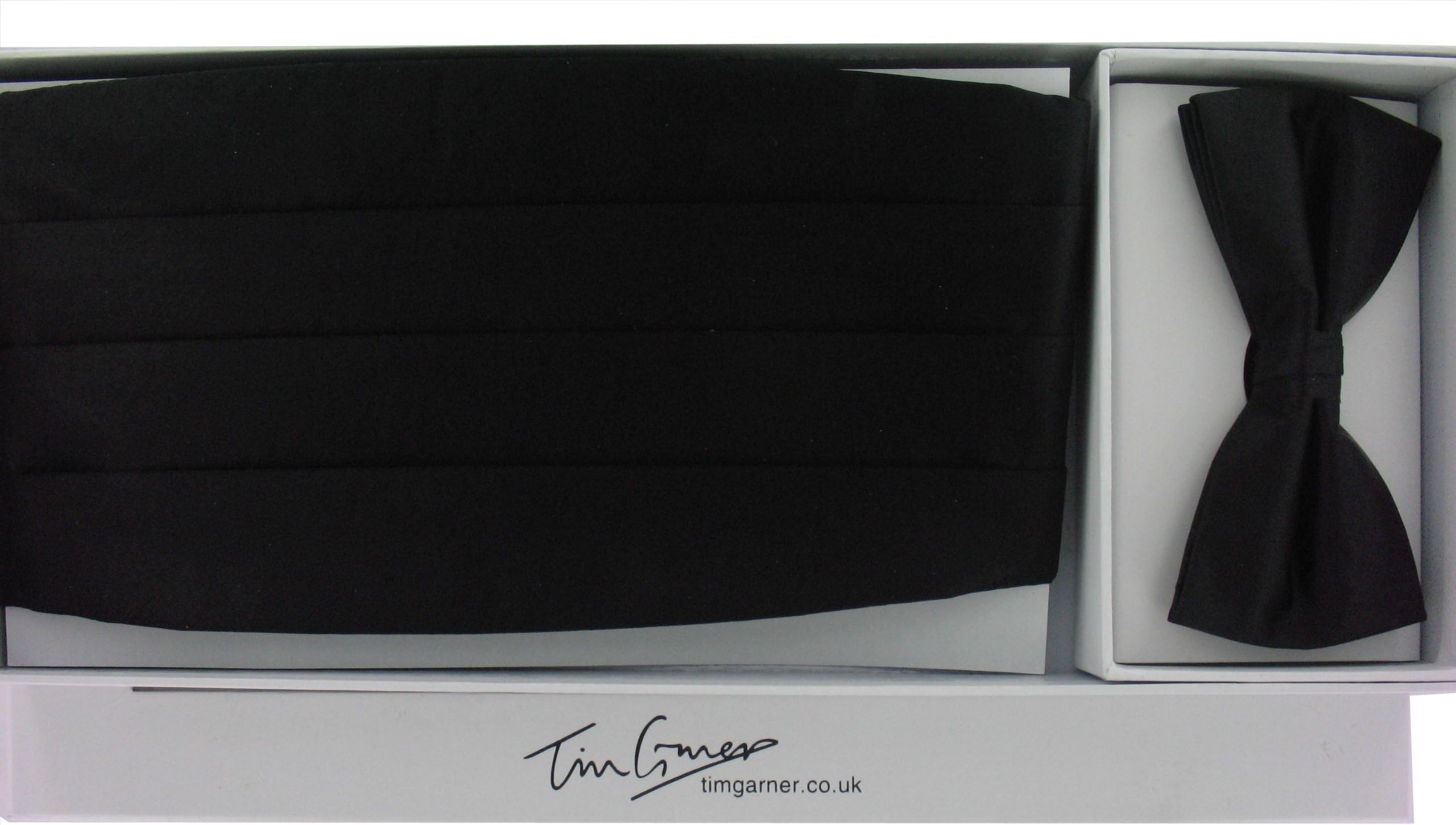 Silk Cummerbund & Bow Set - Black - Gift Boxed Formal Bow Tie Set