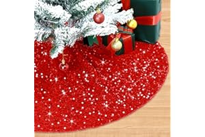 Christmas Tree Skirt Red 36 Inch Round Velour Tree Skirt Sparkle Sequins Xmas Tree Mat Vintage Farmhouse Tree Floor Base Chri