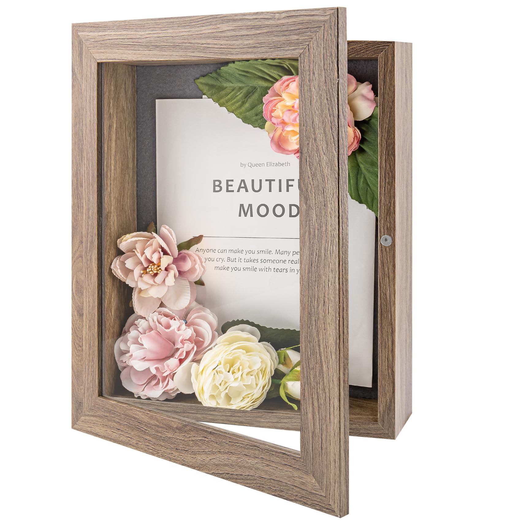 Golden State Art, 8x10.5 Shadow Box Frame Display Case, 2-inch Depth, Great for Collages, Collections, Mementos, 6 Pins Included (Light Brown, 1 Pack)